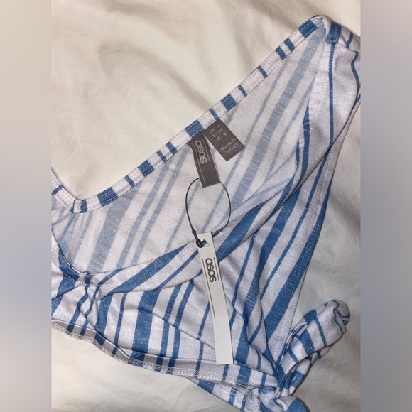 NWT ASOS Maxi Slit  Skirt with side tie crop top set blue and white stipe Small - Picture 9 of 11